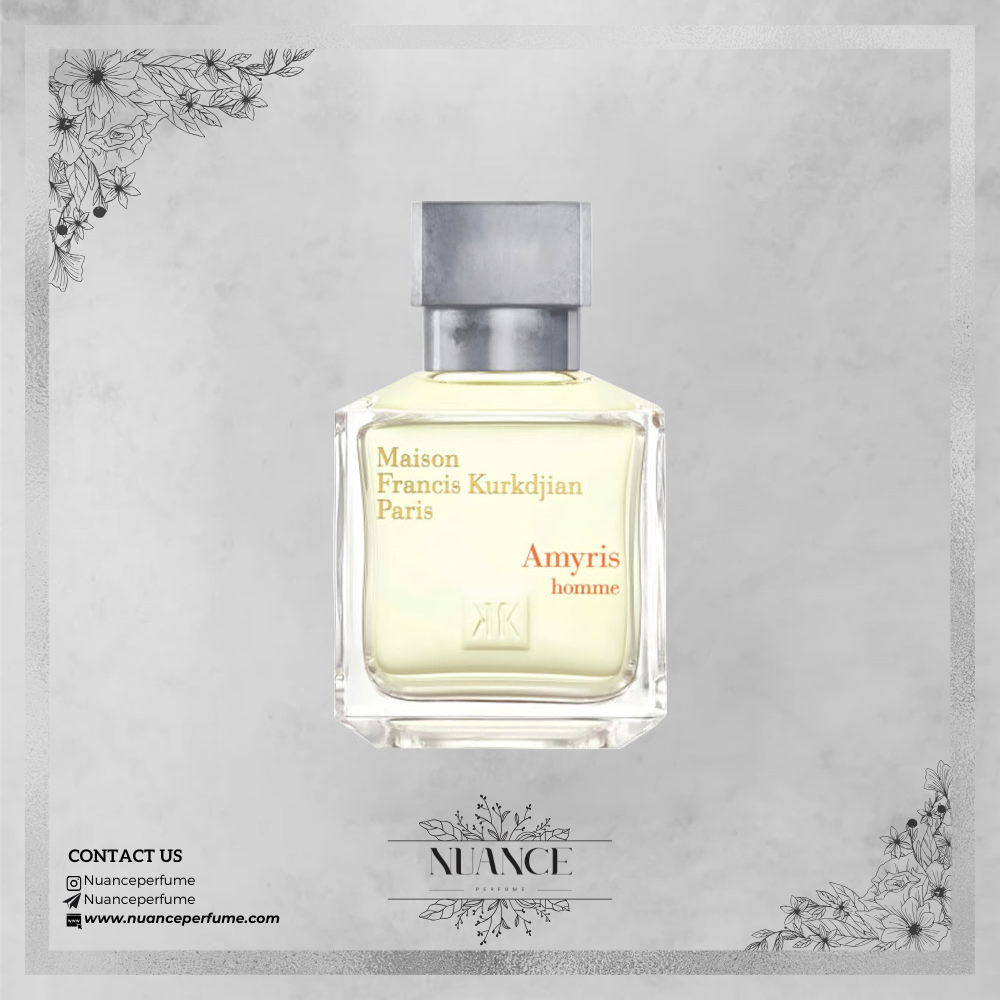 عطر Amyris Homme از برند کرکجیان با بطری شفاف و درپوش نقره‌ای