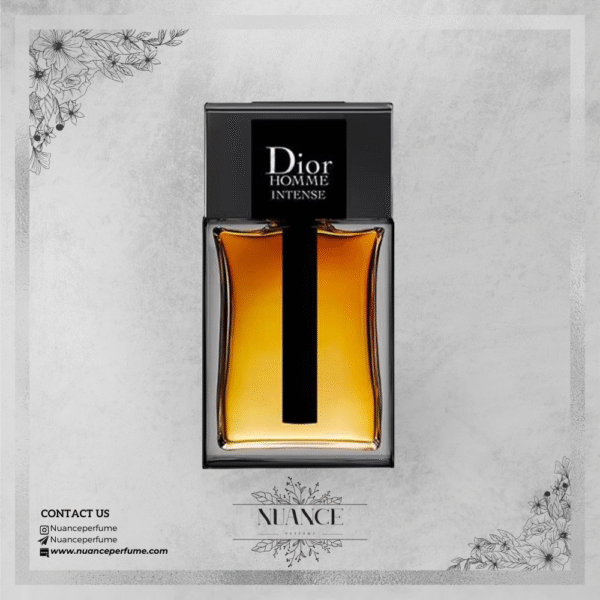 عطر Dior Homme Intense از برند دیور با بطری شیشه‌ای و میله مشکی