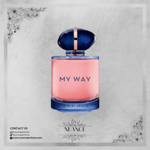 عطر My Way Giorgio Armani با بطری صورتی و درپوش آبی طلایی