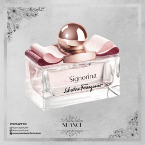 عطر Signorina از برند Salvatore Ferragamo با بطری شیشهای و روبان صورتی