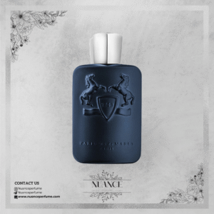 عطر Layton از برند Parfums de Marly با بطری آبی تیره و نماد اسبها