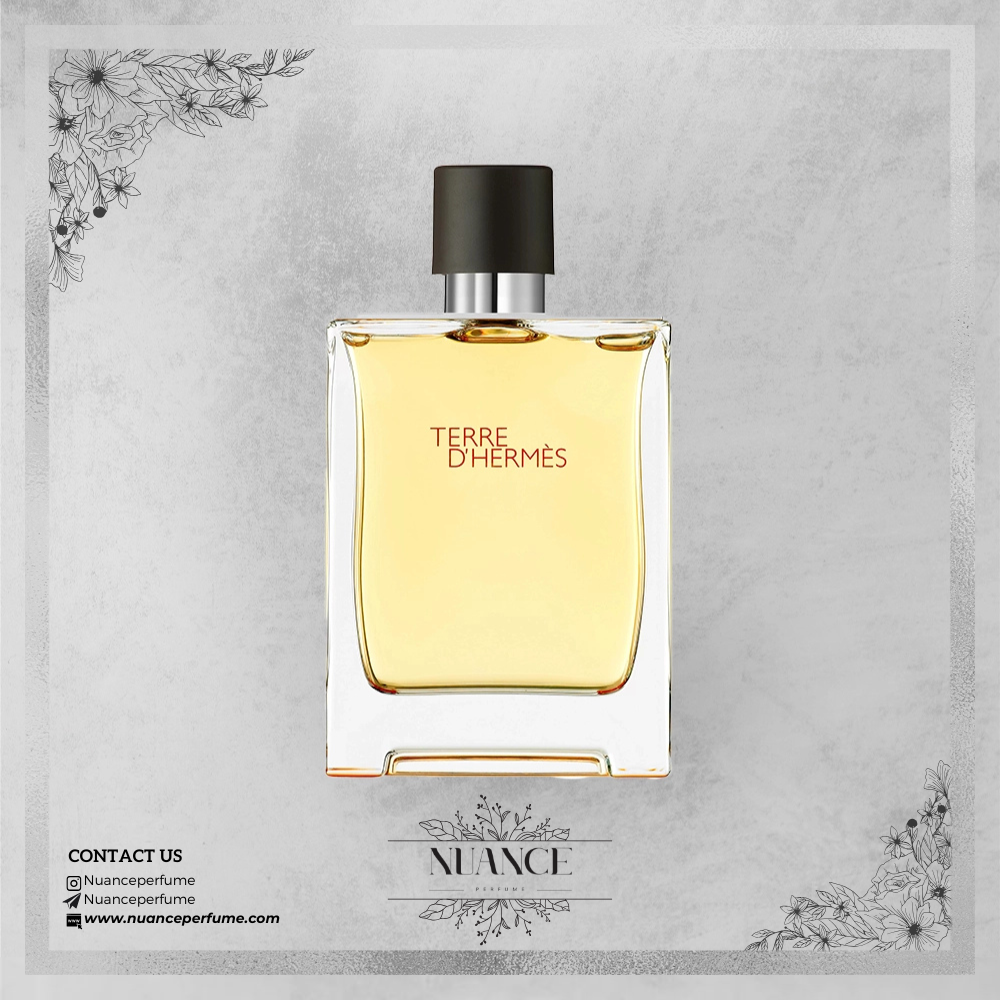 عطر Terre d’Hermès با بطری شفاف و درپوش مشکی از برند فرانسوی Hermès
