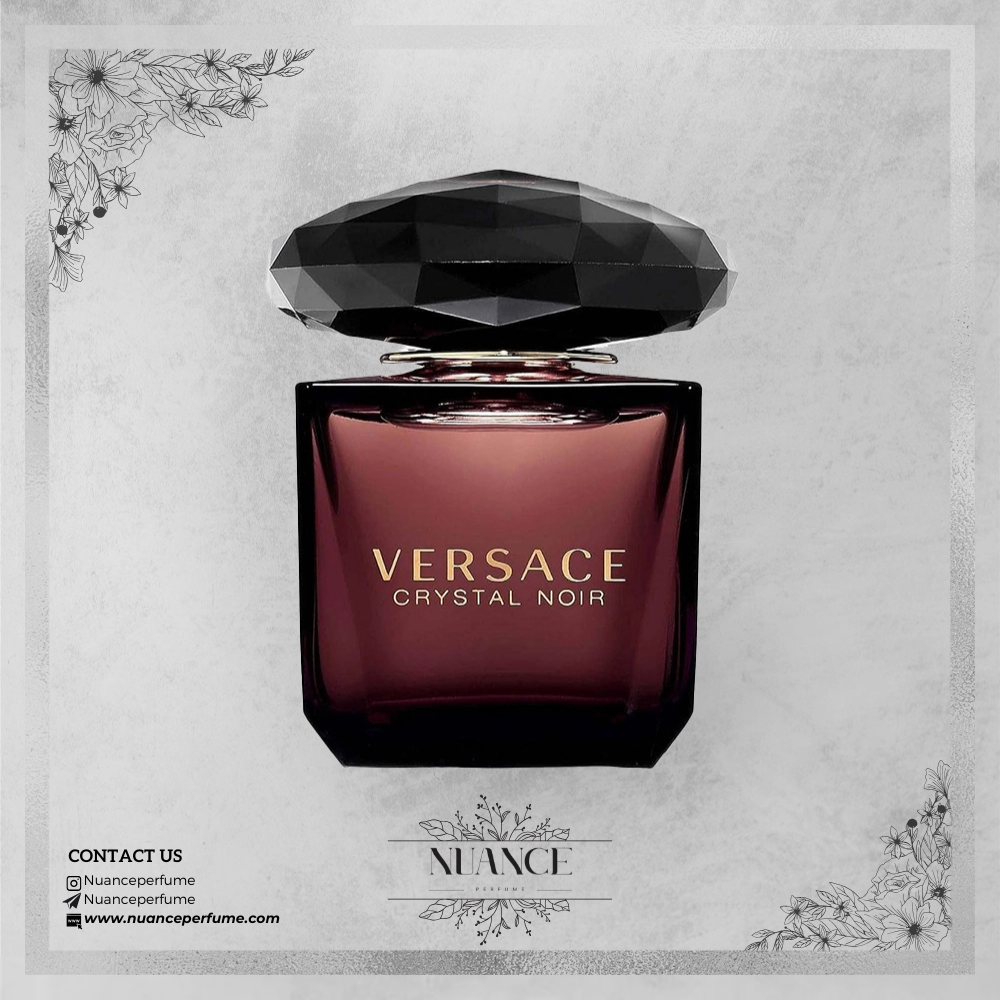 عطر Versace Crystal Noir با بطری بنفش تیره و درب کریستالی مشکی از برند ورساچه
